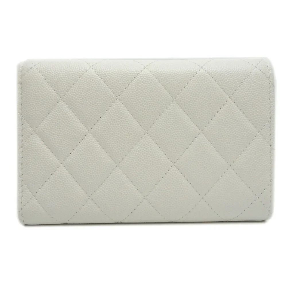 CHANEL White Caviar Leather Wallet